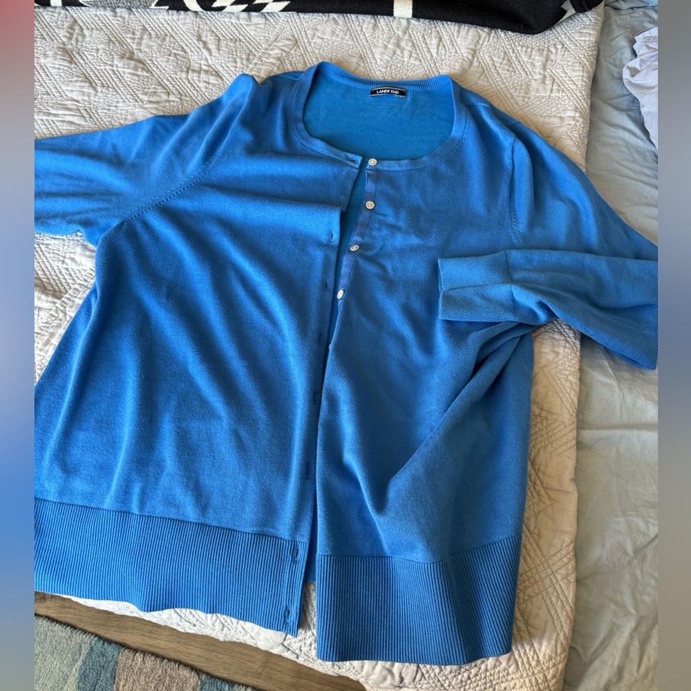 lands end med blue cardigan button up